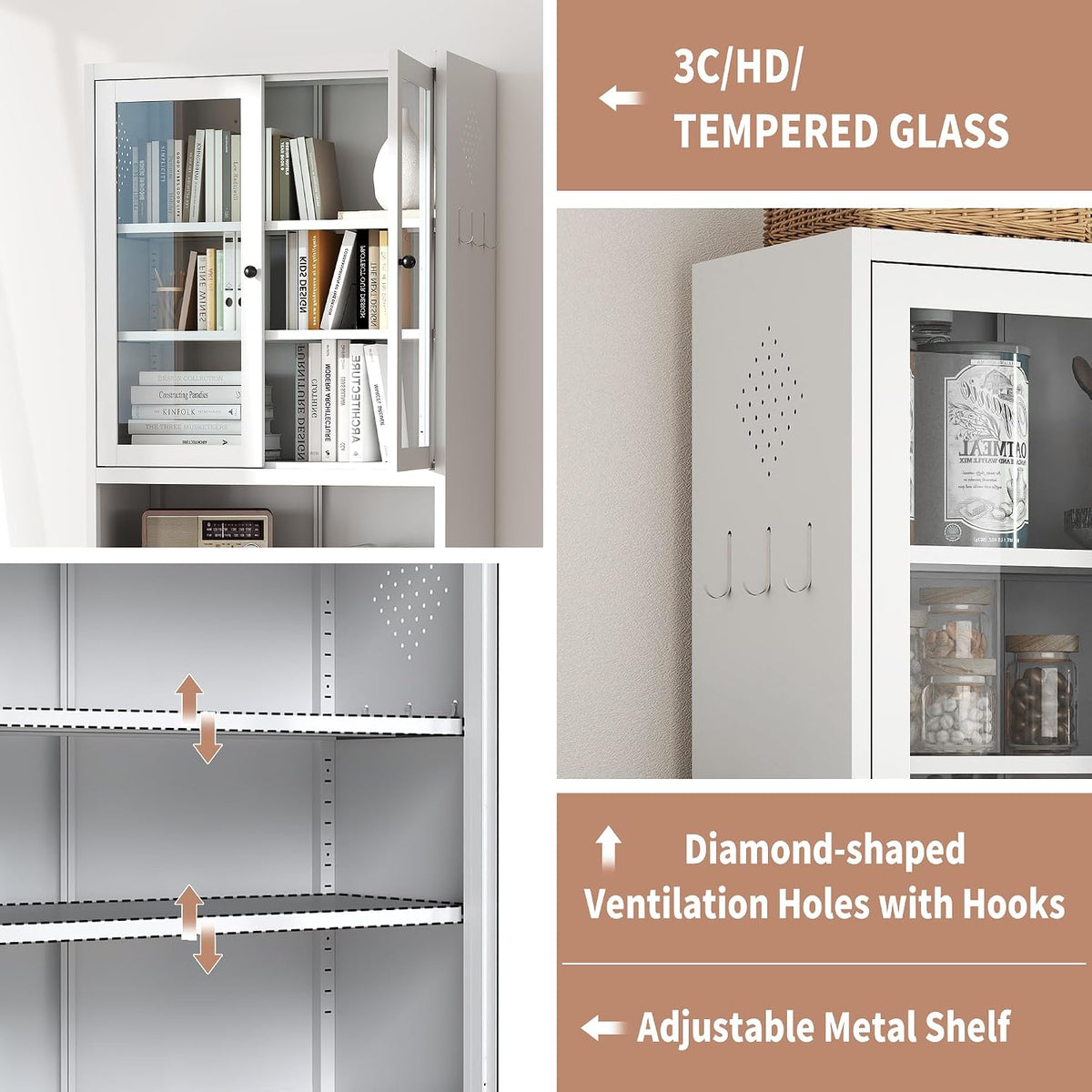 72" White Metal Kitchen Pantry Cabinet with Adjustable Shelves - Heavy Duty Stainless Steel Freestanding Storage for Kitchen, Pantry & Bathroom