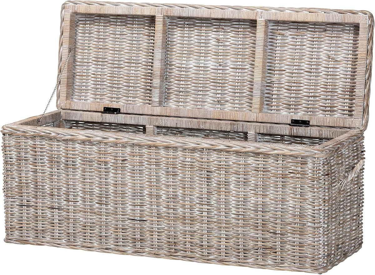 Bali & pari Clarette Whitewashed Rattan Storage Bench