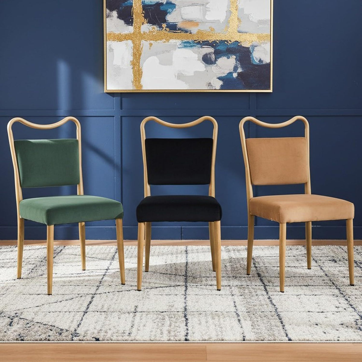 Velvet Dining Chairs Set of 4, Upholstered Dining Chairs with Wood Grained Metal Frame, Mid Century Modern Velvet Chairs for Dining Room, Kitchen and Restaurant,Velvet Brown