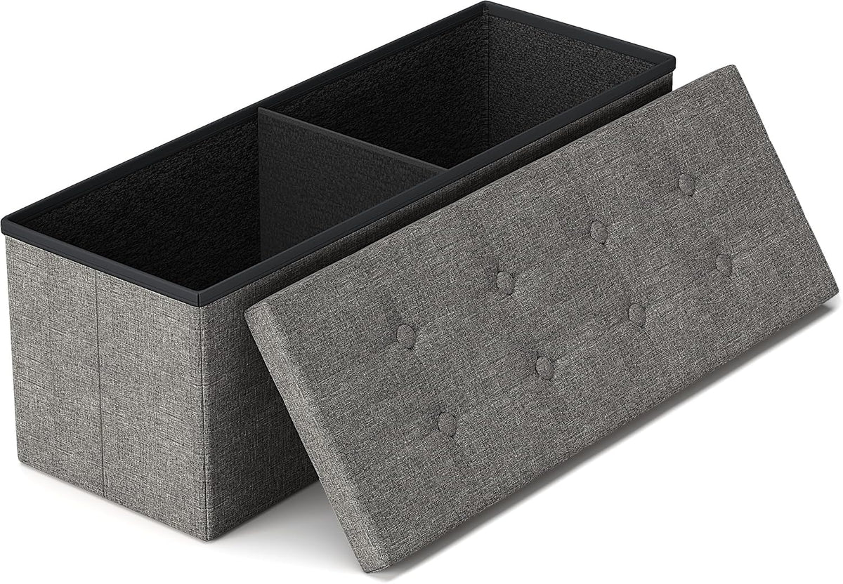 GLAXYFUR 43 Inches Folding Storage Ottoman Bench, Storage Chest, Grey