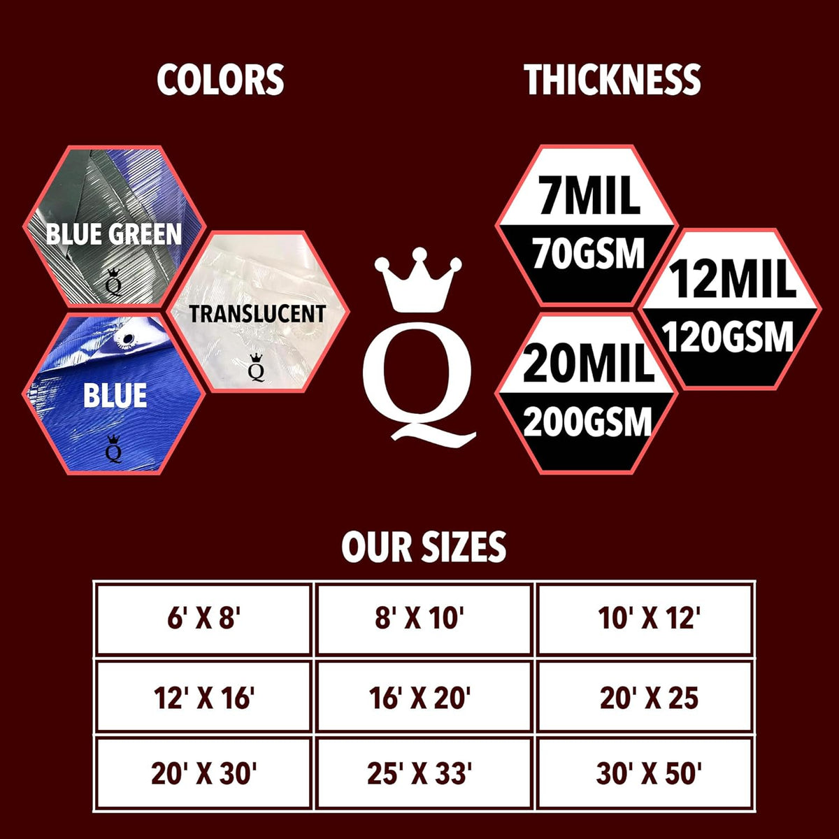 QUEEN OF TARPS | 16x20 Light Duty Tarp Waterproof, 70 GSM is 7 MIL, UV/Tear Resistant Tarp, Camping, Outdoor Furniture, Car, Tents, Painting, Firewood Protection | 16x20, Light Duty