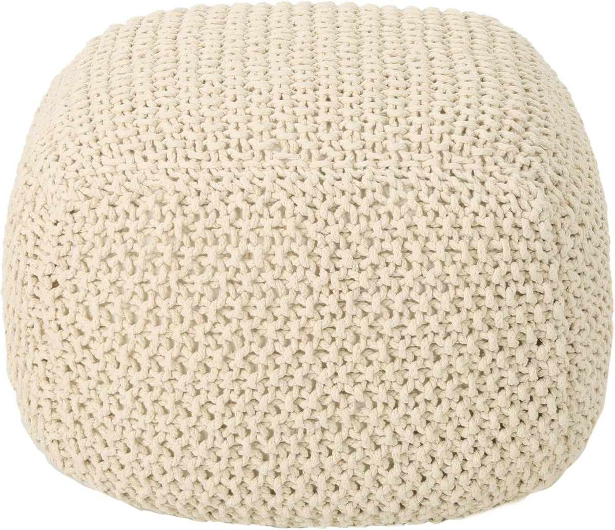 Christopher Knight Home Knox Knitted Cotton Pouf, Beige
