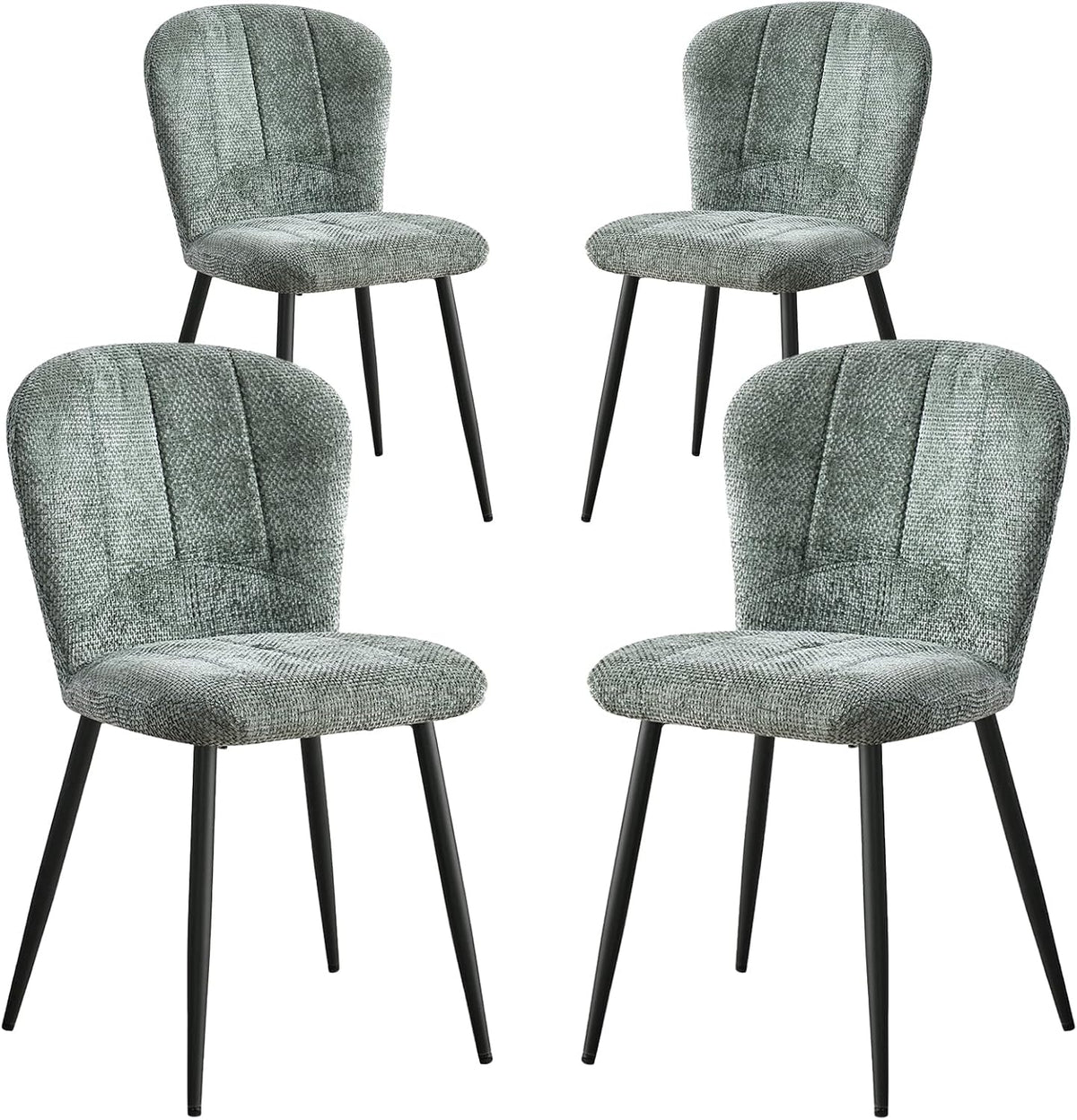 Green Chenille Dining Chairs Set of 4 Accent Chair for Kitchen | Modern Upholstered Chenille Fabric Accent Chairs for Dinner Living Room Curved Wingback Adjustable Feet(Only Chairs)