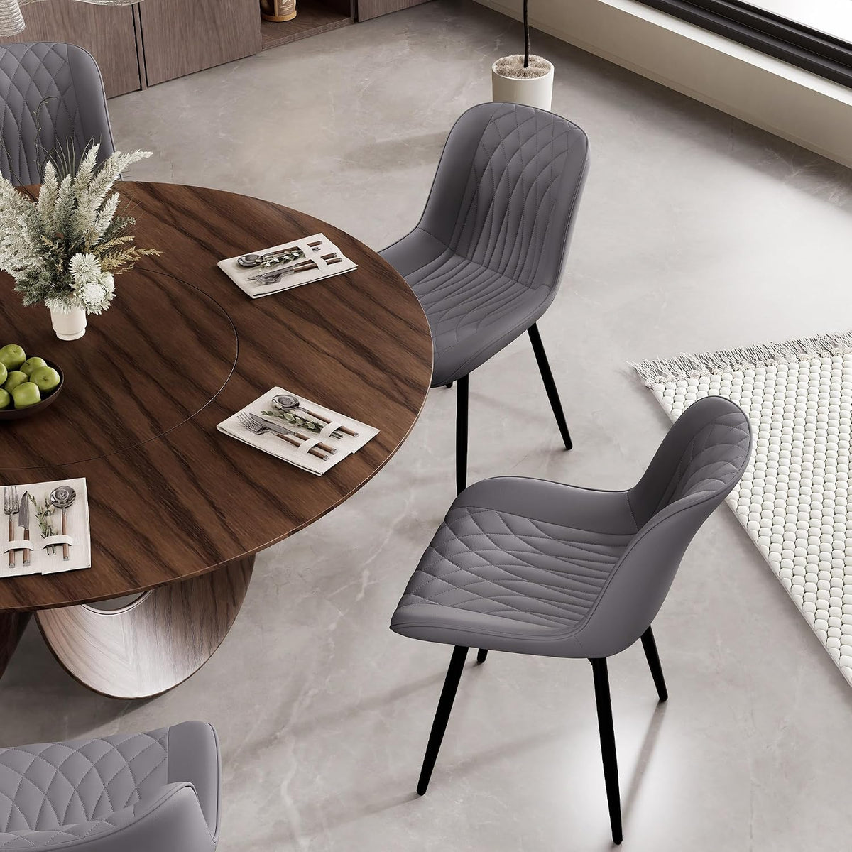 Rowill Dining Chairs Set of 2 Modern Faux Leather Kitchen Chairs with Thickened Metal Frame, Scratch-Resistant Upholstery,Widened Seat & Anti-Slip Pads, Cushioned Backrest for Kitchen,Dusty Blue