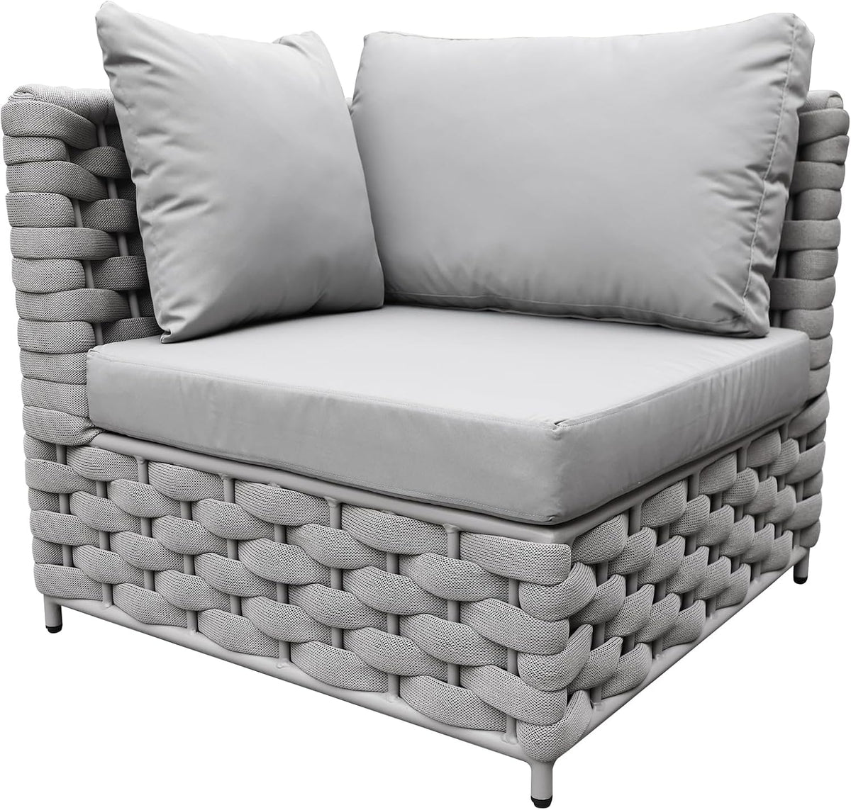 TWT Khaki Gray Left Arm Outdoor Patio Sofa, Modular Woven Rope Sectional Chair with Water-Resistant Cushion & Rust-Proof Frame, for Backyard Balcony Deck