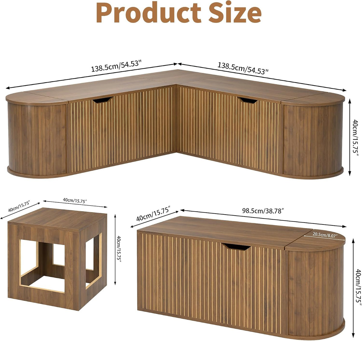 L Shaped Storage Bench with Cushion, Mid Century Modern Corner Dining Bench, Wood Window Breakfast Nook Bench for Dining Room, Entryway, Living Room, Cloakroom, Walnut