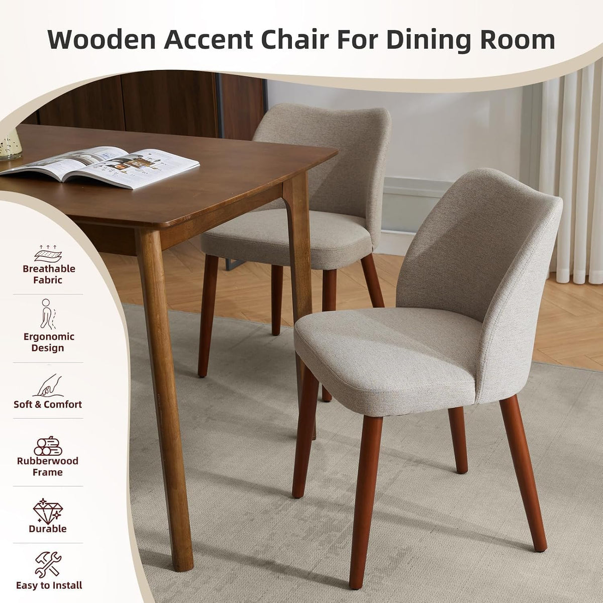 GarveeHome Dining Chairs Set of 4, Modern Hollow Back Dining Room Chair | Upholstered Kitchen Chairs with Adjustable Foot Pads, Wooden Dinner Chair for Kitchen Dining Room