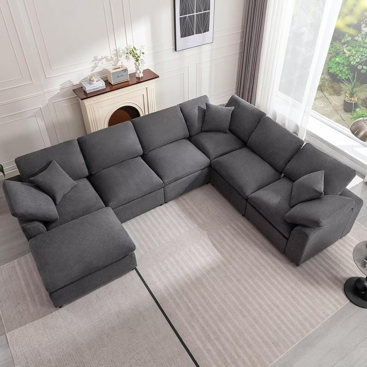 Siiejia Modular 7 Seater Sectional Sofa, Oversized Cloud Couches, Dark Grey