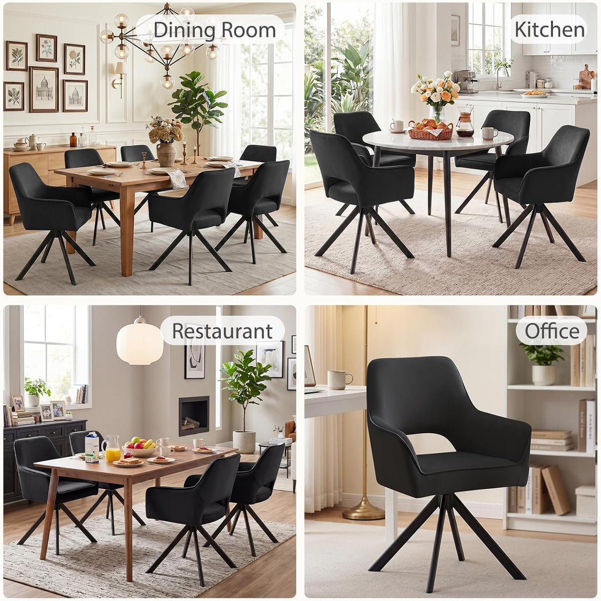 Furniliving Modern Swivel Dining Chairs Set of 4, Upholstered Chenille Dining Room Chairs with Thicken Cushion, 360° Rotating Kitchen Chairs with Metal Legs for Dining Room, Living Room