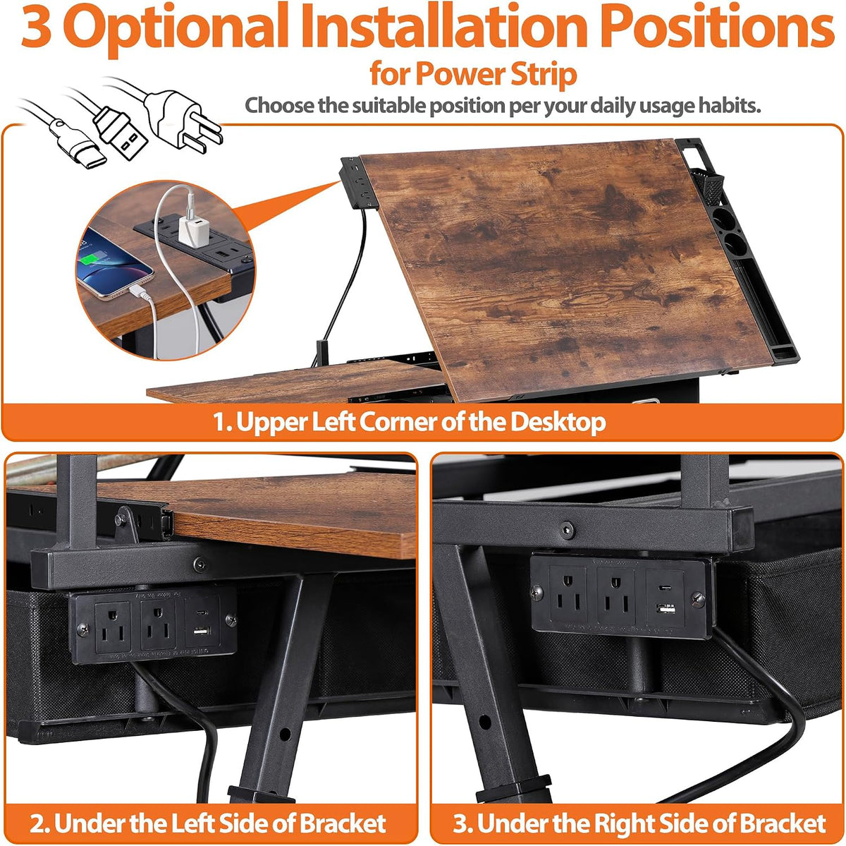 SUPER DEAL Drafting Table Set with Charging Station, Height Adjustable Tilting Drawing Desk Artist Desk with Stool Multifunctional Art Craft Workstation with 2 Storage Drawers for Home Office School