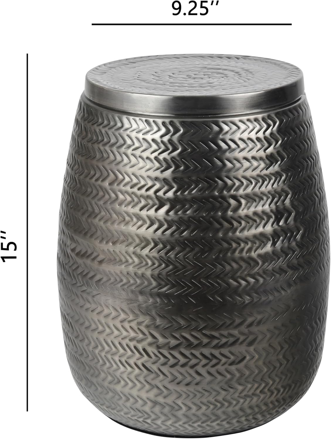 Eyely LSS2003B Alaric 15" Modern Rustic Arrow-Hammered Metal Drum Storage Side Table with Lid, Antique Nickel