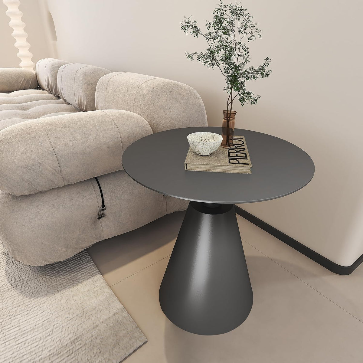 TWT Outdoor Round Side Table Pedestal Table Coffee End Table for Living Room,Bedroom and Small Spaces,Modern Nightstand Home Decor Metal Bedside Nightstand with Aluminum Base,19.5 in x 21.7 in (Grey)