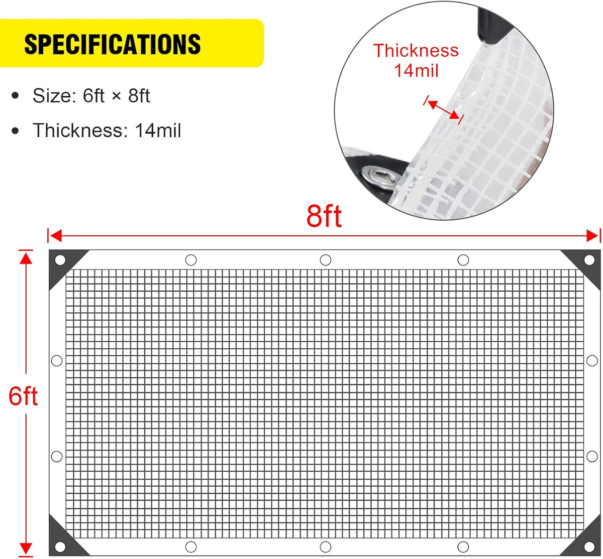 Clear Greenhouse Heavy Duty tarp 14 Mil Clear Waterproof Cover,UV Resistant Poly Tarp with Grommets 8x6ft Superior Strength,for Gardening, Farming, Nursery, Garden