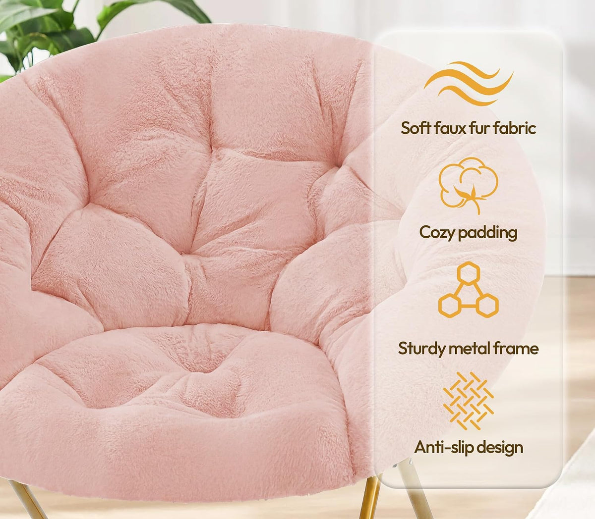 Cozy Saucer Chair, Padded Round Moon Lounge Chair for Bedroom Living Room | Thick Padded Cushion, Curved Relaxing Shape and Easy Folding Frame for Lounging, Reading and Dorm