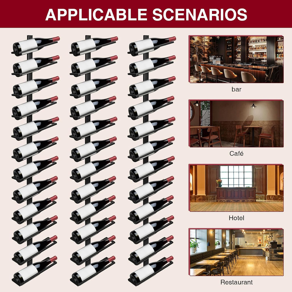 ETOYA Wall Mounted Wine Rack, H 59inch, 12 Rows, 60 Bottle Wine Cellar Racks, Metal Wine Bottle Holder for Dining Room, Kitchen, Bar, Basement & Restaurant (5 Columns（60 Bottles）)