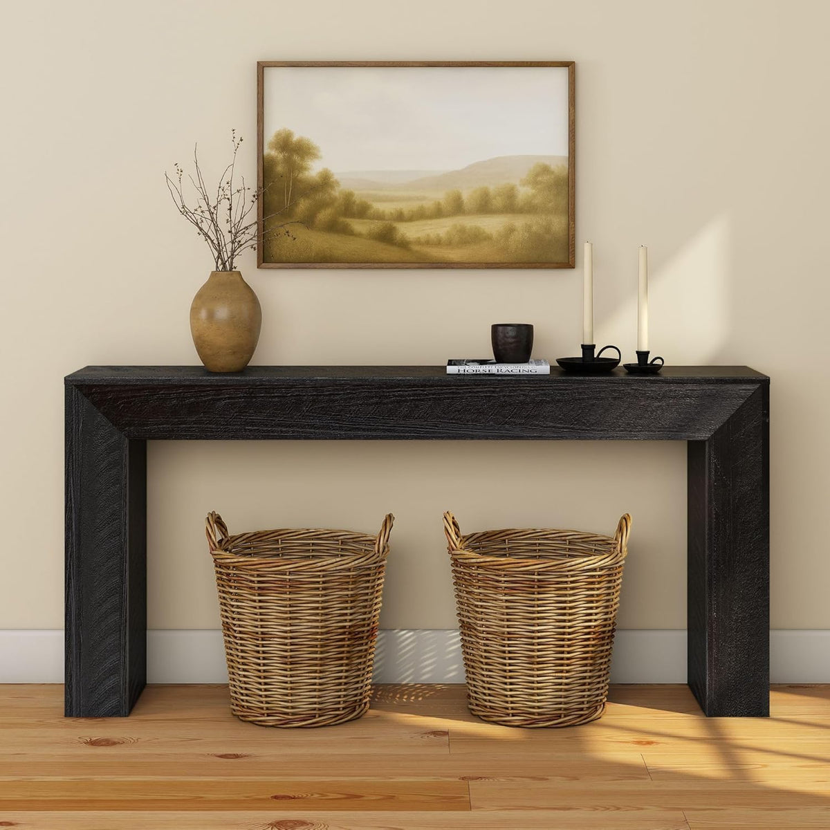 Plank+Beam 66 Inch Camden Console Table - Solid Pine Wood, Easy Assembly for Living Room or Entryway, Rustic Char