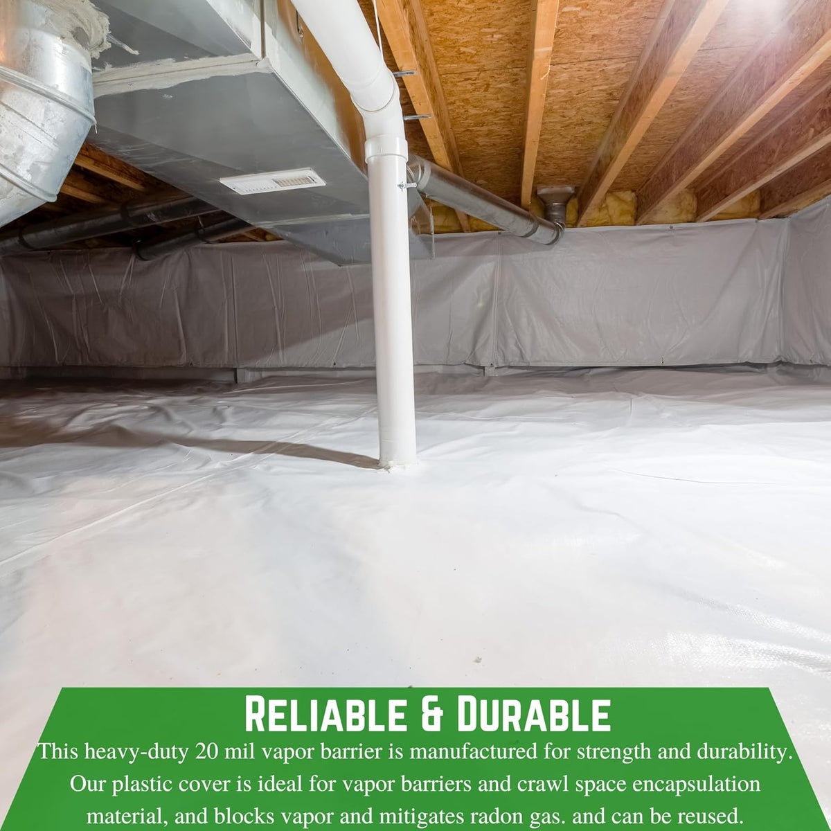 Farm Plastic Supply Crawl Space Vapor Barrier, 20 mil - Thick Plastic Sheeting, Drop Cloth Moisture Barrier for Crawl Space Encapsulation, Heavy Duty Polyethylene, Black & White Panda Film (6' x 50')