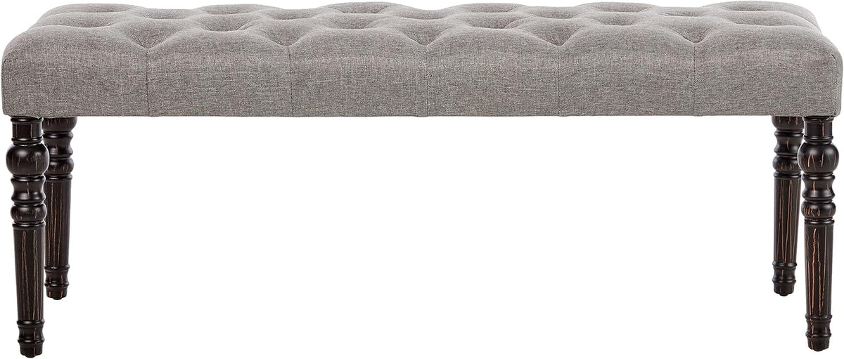 Roundhill Furniture Leviton Fabric Tufted Turned Leg Dining Bench, gray