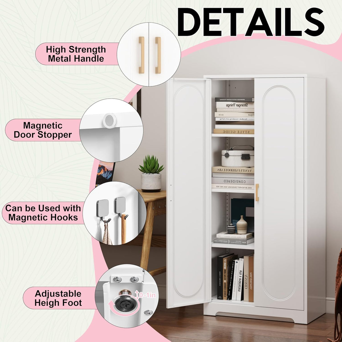 UNICOLY 60" Kitchen Pantry Cabinet, Metal Storage Cabinet with Doors and Adjustable Shelves, Tall Steel Cabinets for Kitchen, Living Room, Dining Room, Assembly Required, White