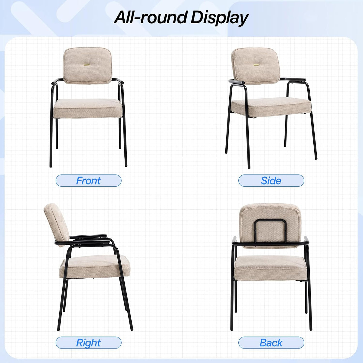 HENGJIANYI Accent Chair Dining Chair Set of 2, Chenille Upholstered Armchair Reading Side Chair, Comfy Living Room Chair with Black Metal Legs for Bedroom Waiting Room, Beige