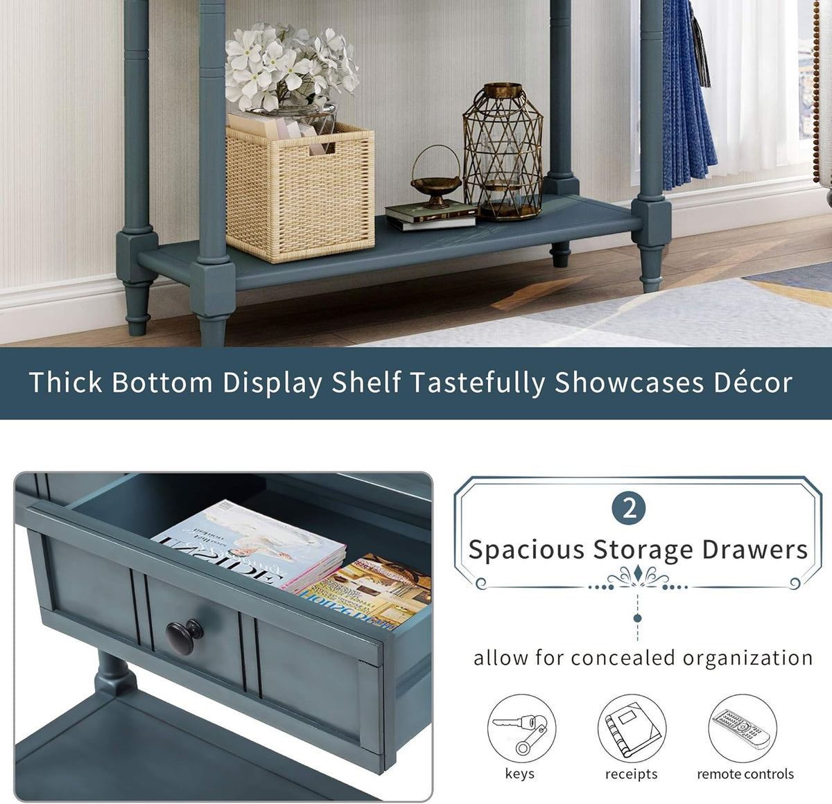 MERITLINE Wood Console Table for Entryway Console Table with Storage Sofa Table Entryway Table with 2 Drawers and Bottom Shelf (Navy)