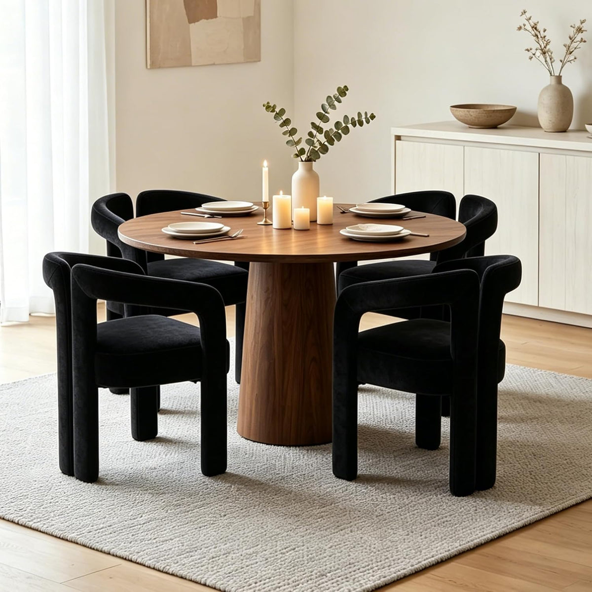 Fabric Barrel Side Chairs, Modern Designed Upholstered Fabric Accent/Dining Chair, Kitchen Armchair for Living Room Dining Room Bedroom (Black-1, Set of 4)