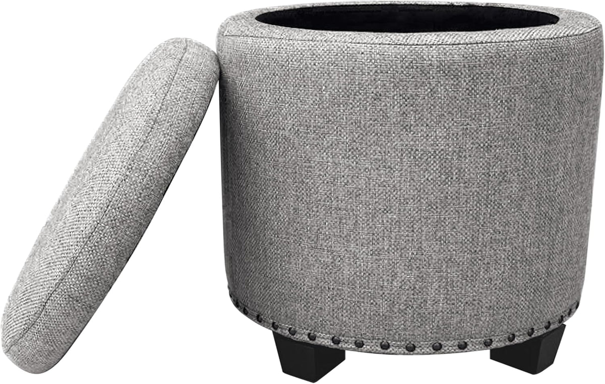 HomePop 18.5" Round Storage Ottoman with Nailheads - Heathered Gray