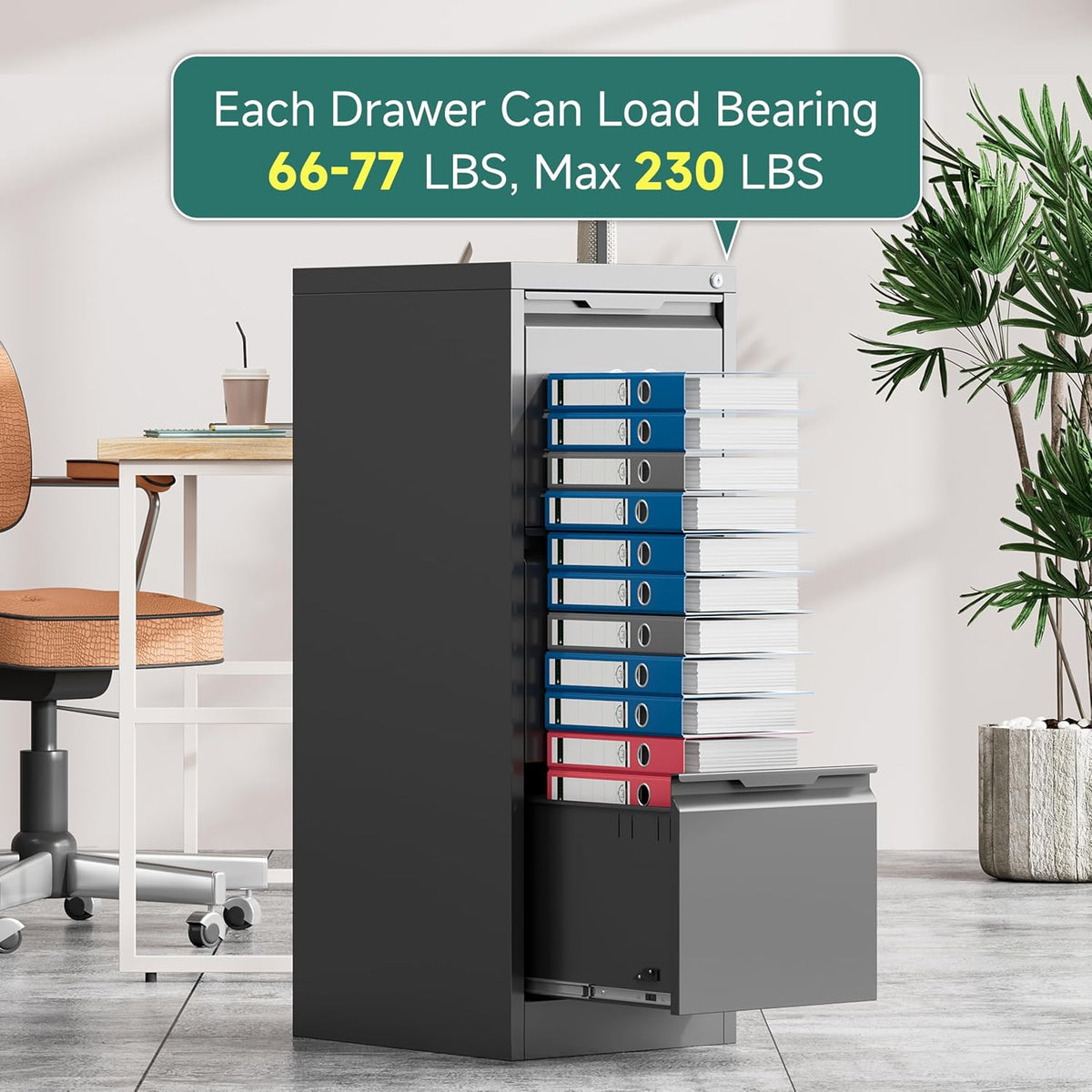3 Drawer Metal Vertical File Cabinet with Lock for Home Office | 17.8"D x 15"W x 38.4"H,Small Under Desk Cabinet,Adjustable Hanging Bar,Fits 4A/Legal/Letter Size File,Easy Assembly,Black
