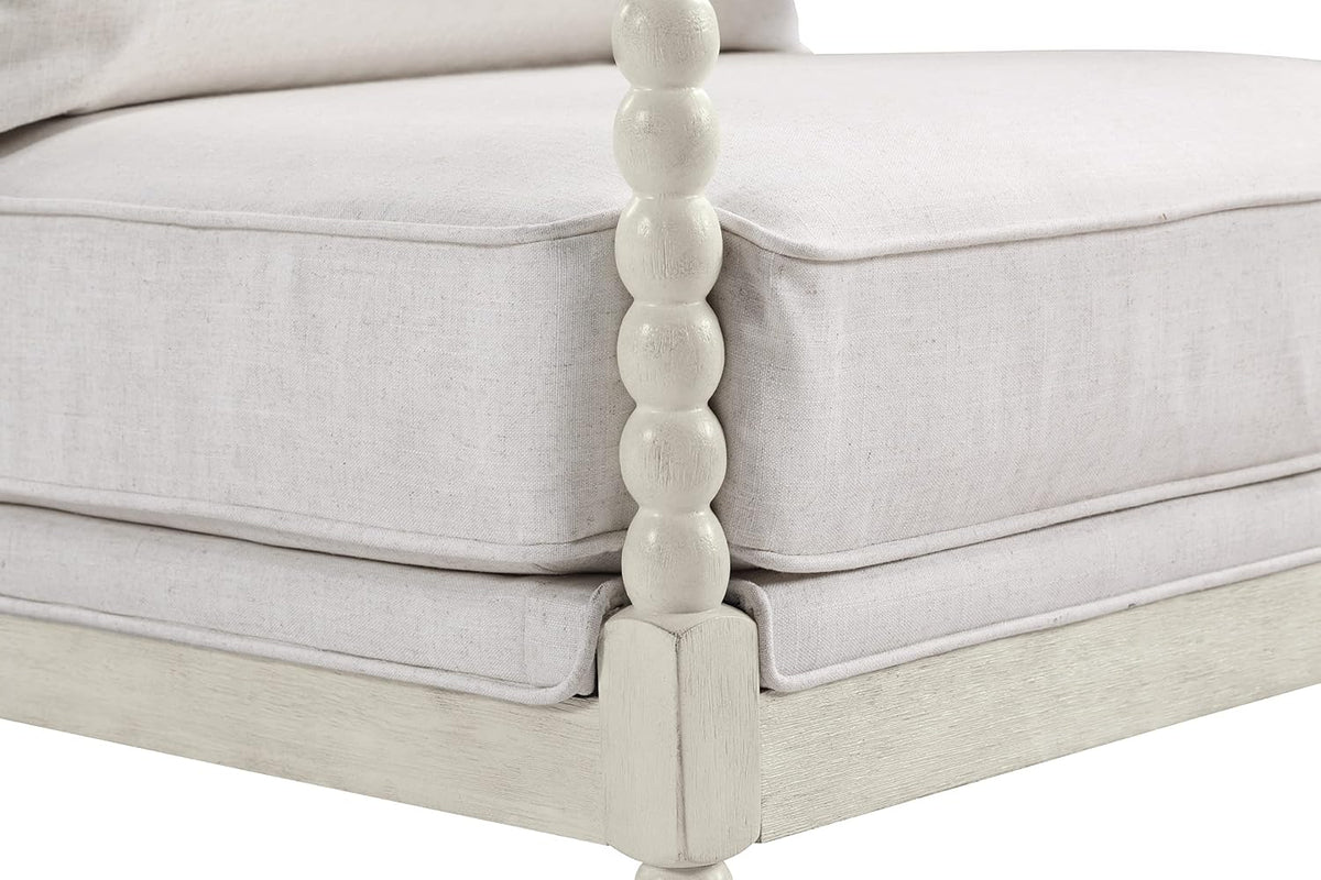 OSP Home Furnishings Kaylee Spindle Accent Chair with Antique White Wood Frame, White Linen Fabric