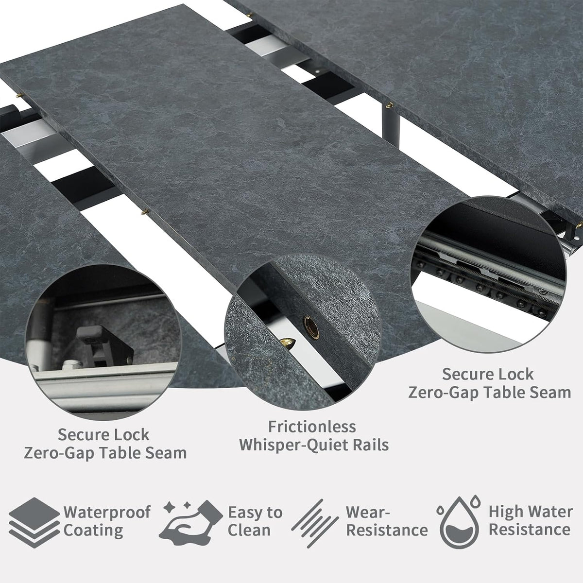 Extendable Dining Table 47-59 Inch - Space-Saving Slide-Out Design, Black Lava MDF Top for 4-8 People, Perfect for Dining Room, Apartment & Home Office