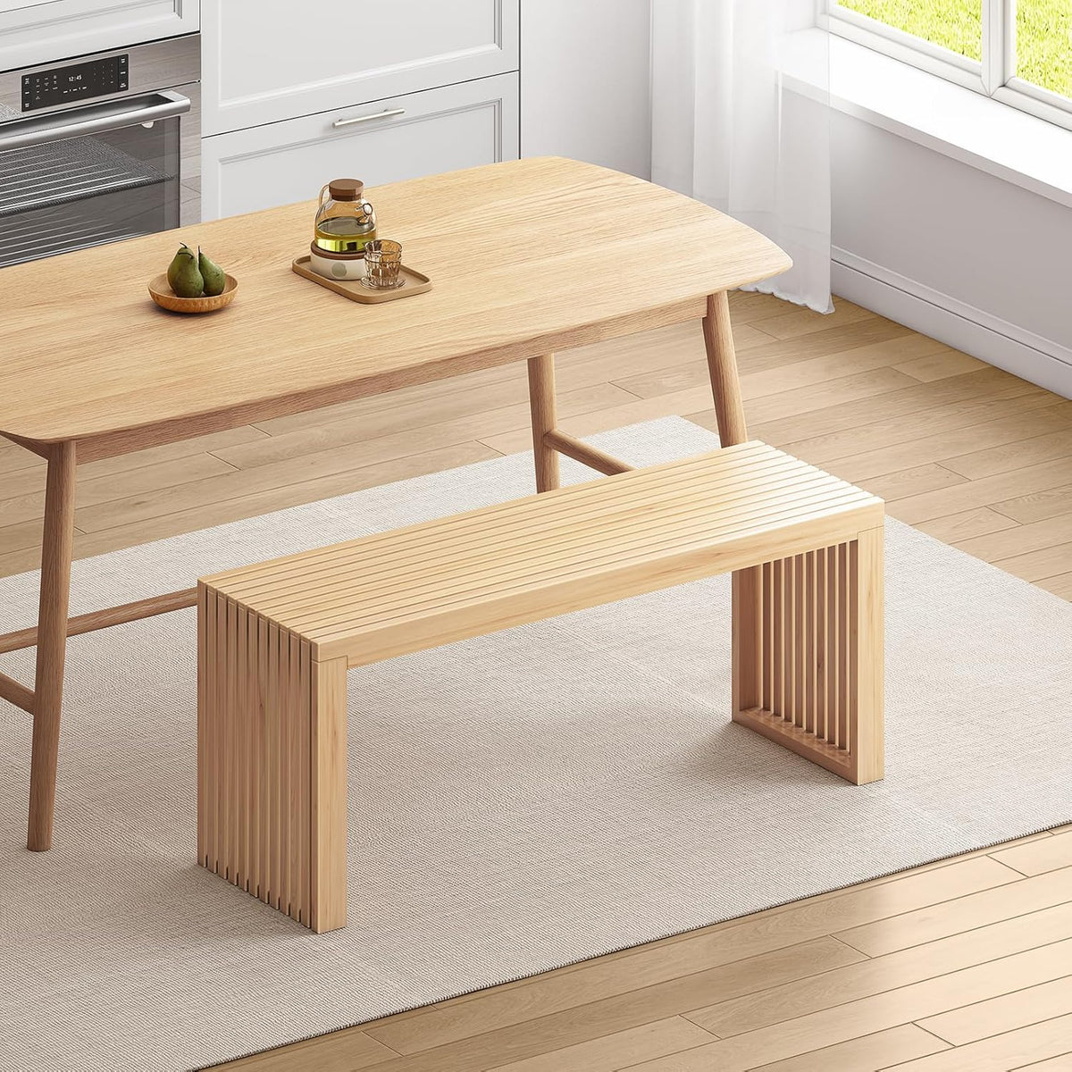 Bamboo Dining Bench, 35-inch Sleek Design Entryway Shoe Rack Bench, Indoor Kitchen Table Bench, Waterproof Outdoor Bench, Natural