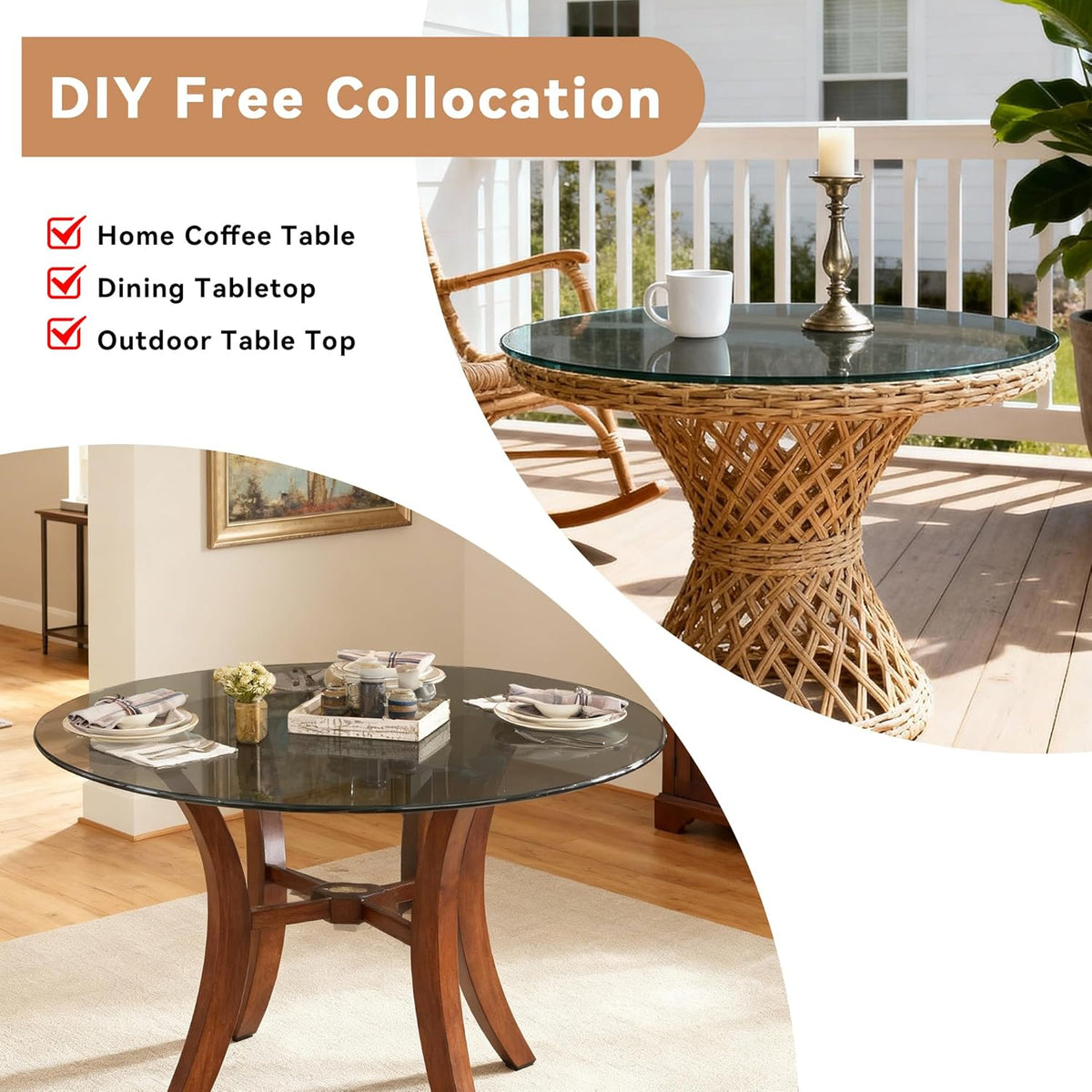 TesNus 18" Round Gray Tempered Glass Table Top, 0.24" Thick Smoked Replacement Glass Top with Pencil Polished Edge, Heat Resistant & Waterproof, Easy to Clean Glass Tabletop for Patio Table