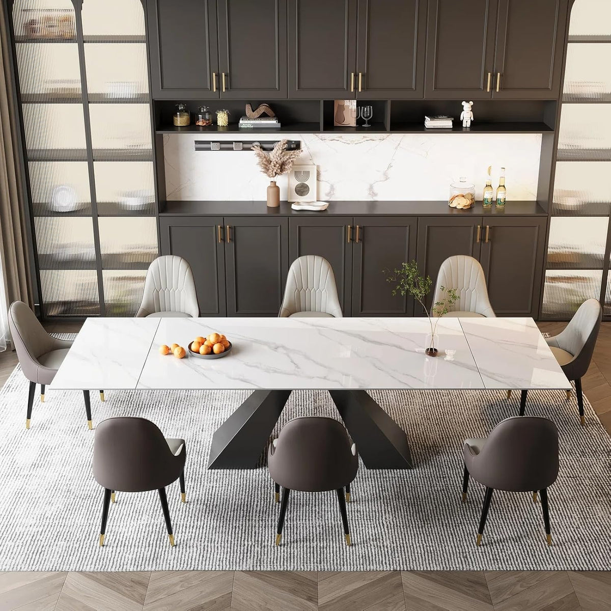 Marble Expandable Table for 8-12 People, 78.74-110.24 Inch Adjustable Length, Heat Resistant Scratch-Resistant Sintered Stone Table Top for Kitchen Dining Room Family Party