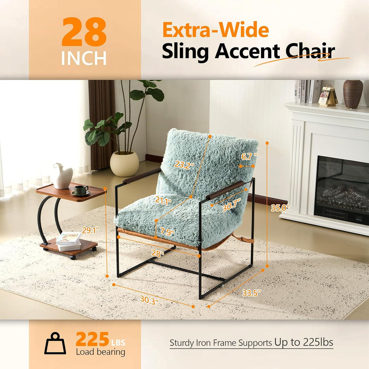 VINGLI 28" Wide Plush Upholstery Sling Modern Accent Chairs Set of 2,Reading Armchair with Removable Seat Cushion & Tan Microfiber Seat Base, Lazy Chair for Bedroom & Lounge,Pale Turquoise
