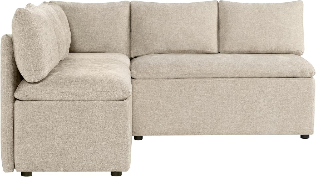 CHITA Breakfast Nook Bench with Storage, Upholstered Dining Bench with Back, Corner Kitchen & Dining Banquette Seating Nook, Dining Settee, L Shaped 5 Seats, Fabric in Khaki