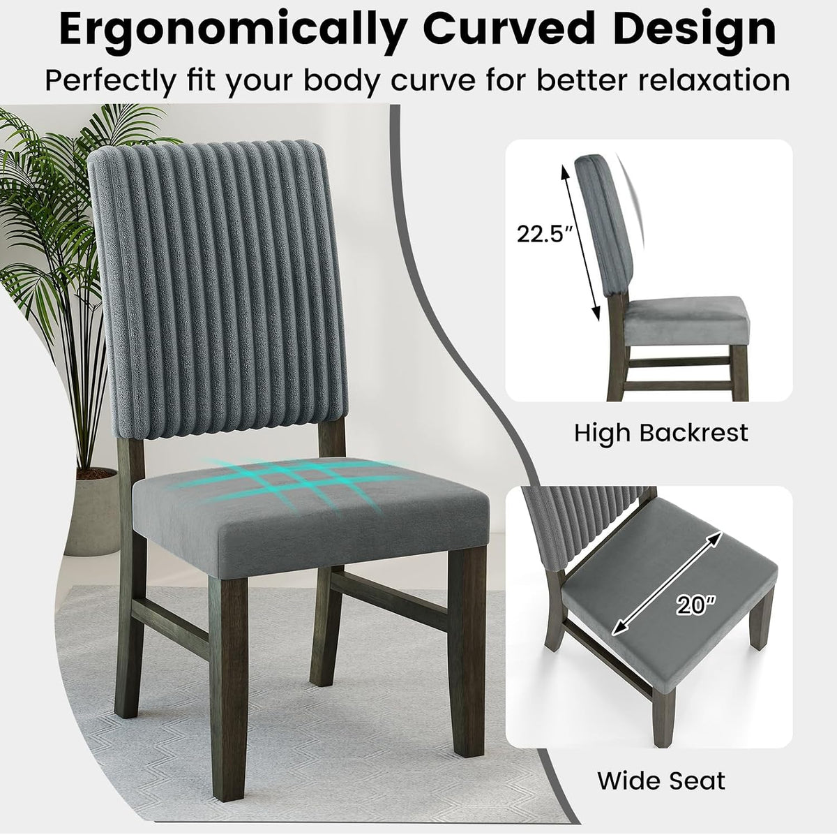Giantex Dining Chairs Set of 2, Mid-Century Velvet Fabric Upholstered Chairs with Rubber Wood Legs, Thick Padded Seat, High Back, Modern Side Armless Chairs for Kitchen Living Dining Room