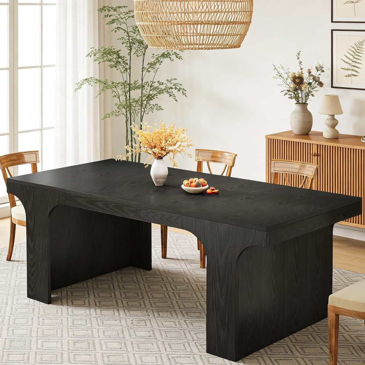 Tribesigns 71" Large Dining Table for 6-8, Farmhouse Kitchen Table, Rectangular Dining Table with Sturdy Reinforced Metal Frame and Curved Legs for Kitchen & Dining Room
