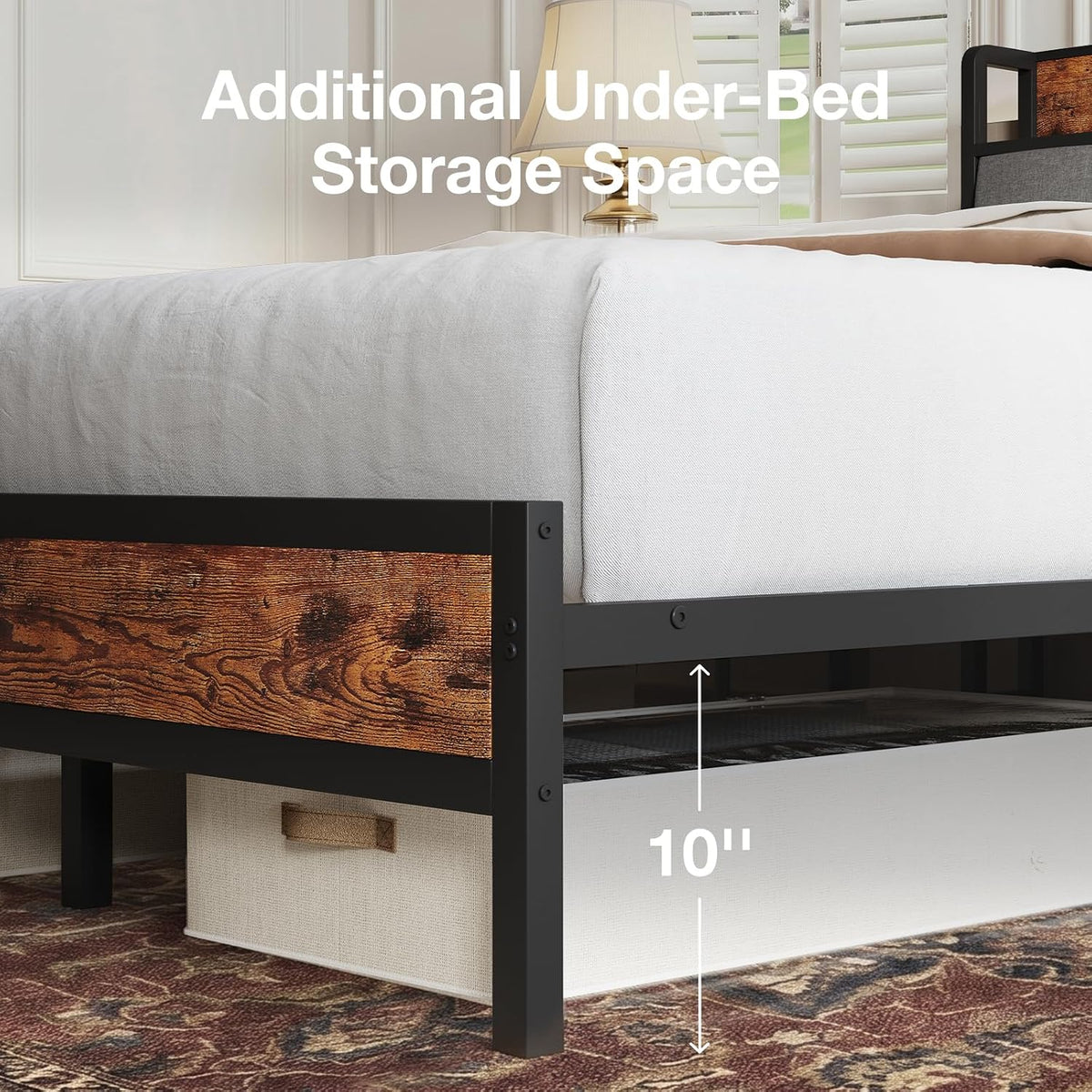 Novilla Queen Bed Frame with Charging Station & Storage Headboard, Modern Upholstered Platform Bed Frame, Heavy Duty Metal Slats, Noise Free, No Box Spring Needed