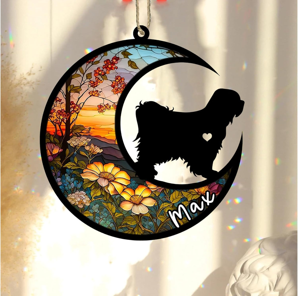 Personalized Dog Memorial, Custom Name Tibetan Terrier Dog Christmas Ornament with Name, Custom Breeds, Pet Loss Light Catcher, Gifts for Lovers Loss of Pet Sympathy on Mothers Day Christmas