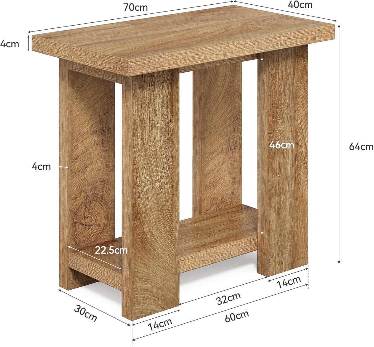 LITTLE TREE 2-Tier Side Table, Farmhouse End Table with Storage Shelves, Small Nightstand Wooden Beside Table Bed Side Table for Small Spaces, Living Room, Bedroom, Light Brown