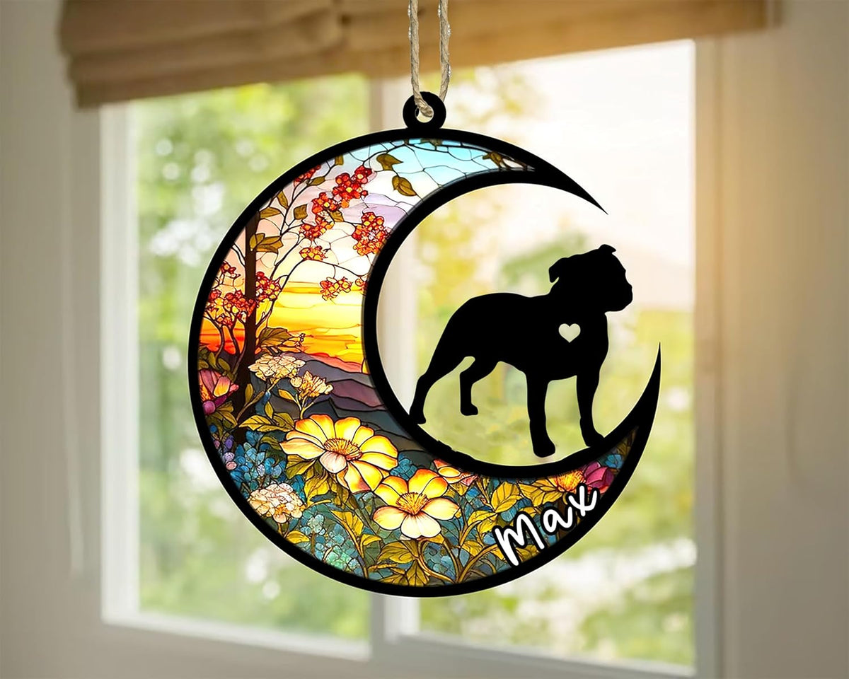Personalized Dog Memorial, Custom Name Staffordshire Bull Terrier Dog Christmas Ornament, Custom Breeds, Pet Loss Light Catcher, Gifts for Lovers Loss of Pet Sympathy on Mothers Day Christmas