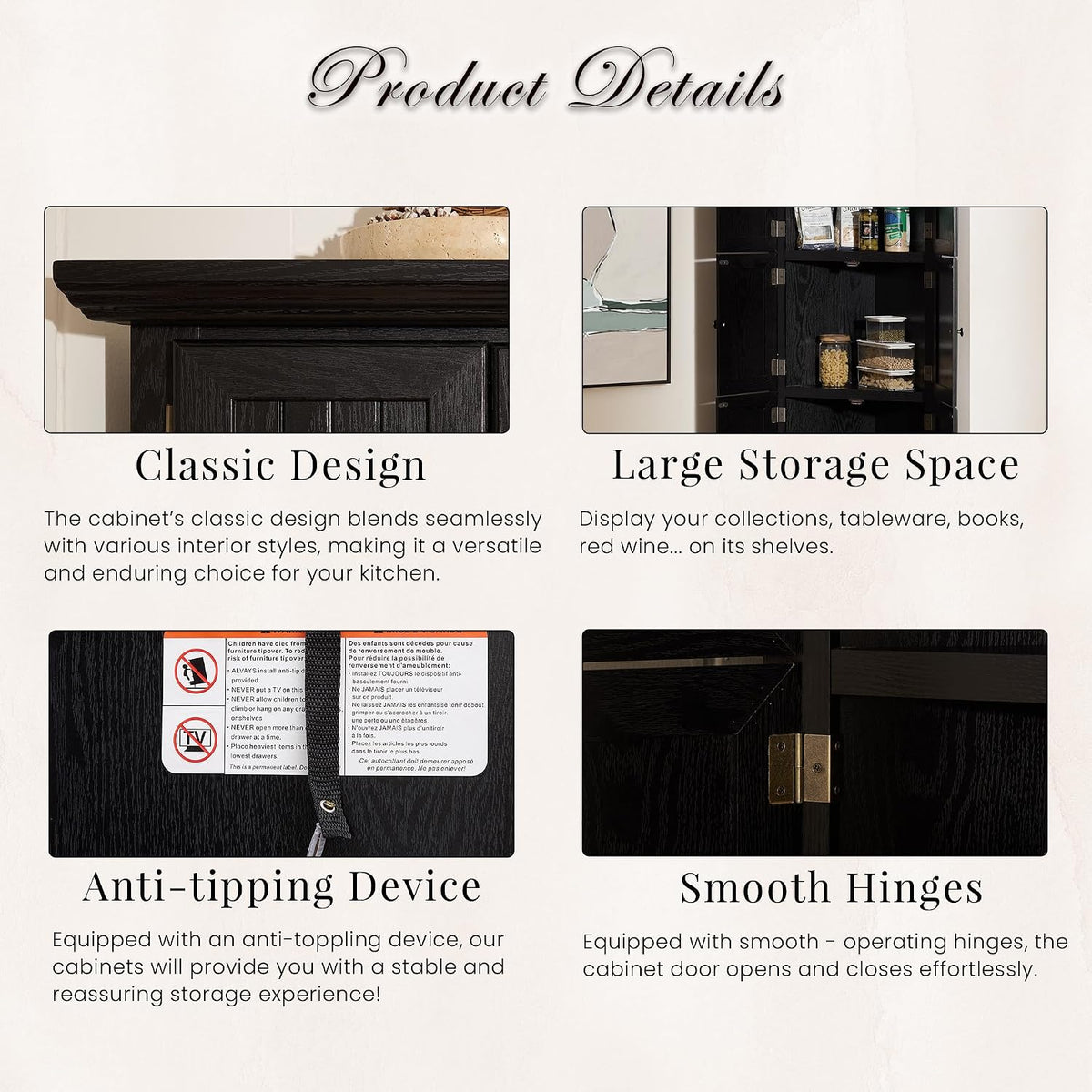 Corner Storage Cabinet 72" H Wooden Kitchen Pantry with 8 Doors, Freestanding Bookshelf Cabinet with Adjustable Shelves for Living Room (Black & Style 2)