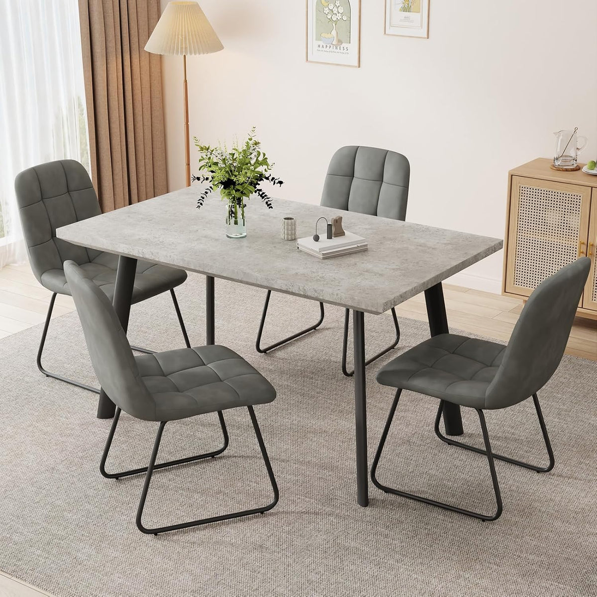 ZckyCine 46.5" Modern Grey Dining Table Set for Small Spaces, 5-Piece Set with Rectangular Table & 4 Padded Leather Chairs, Compact, Sturdy & Easy to Assemble (Table + 4 Grey Dining Chairs, 46.5")