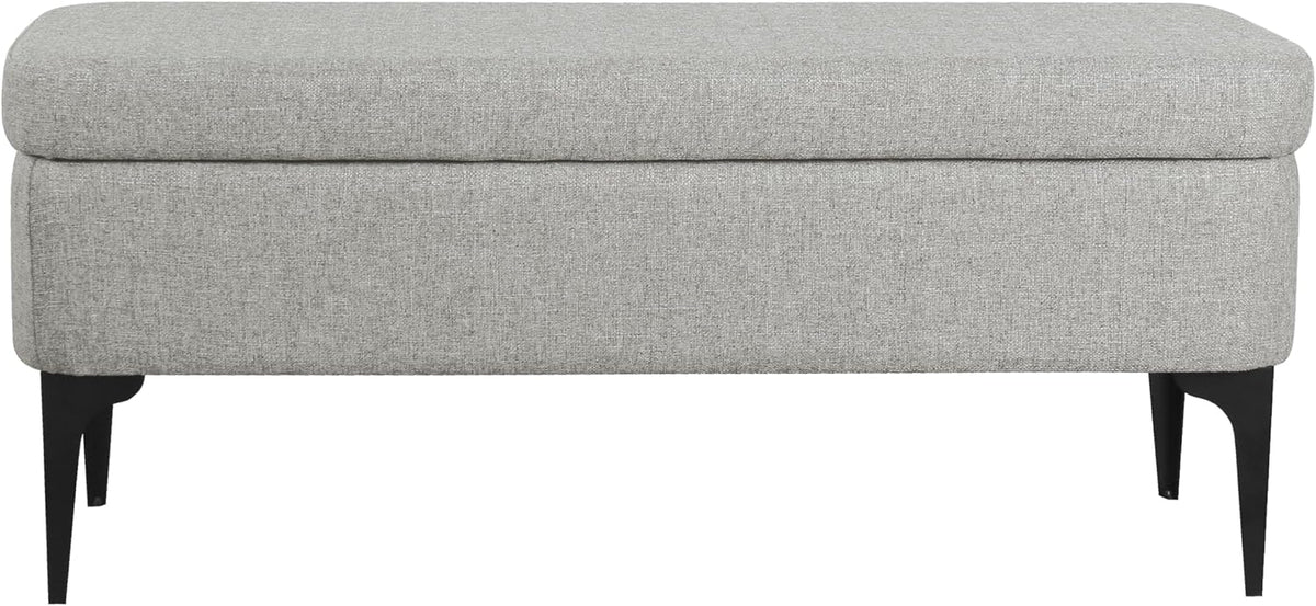 HomePop Upholstered Storage Bench with Metal Leg, 42" W, Cool Gray Woven