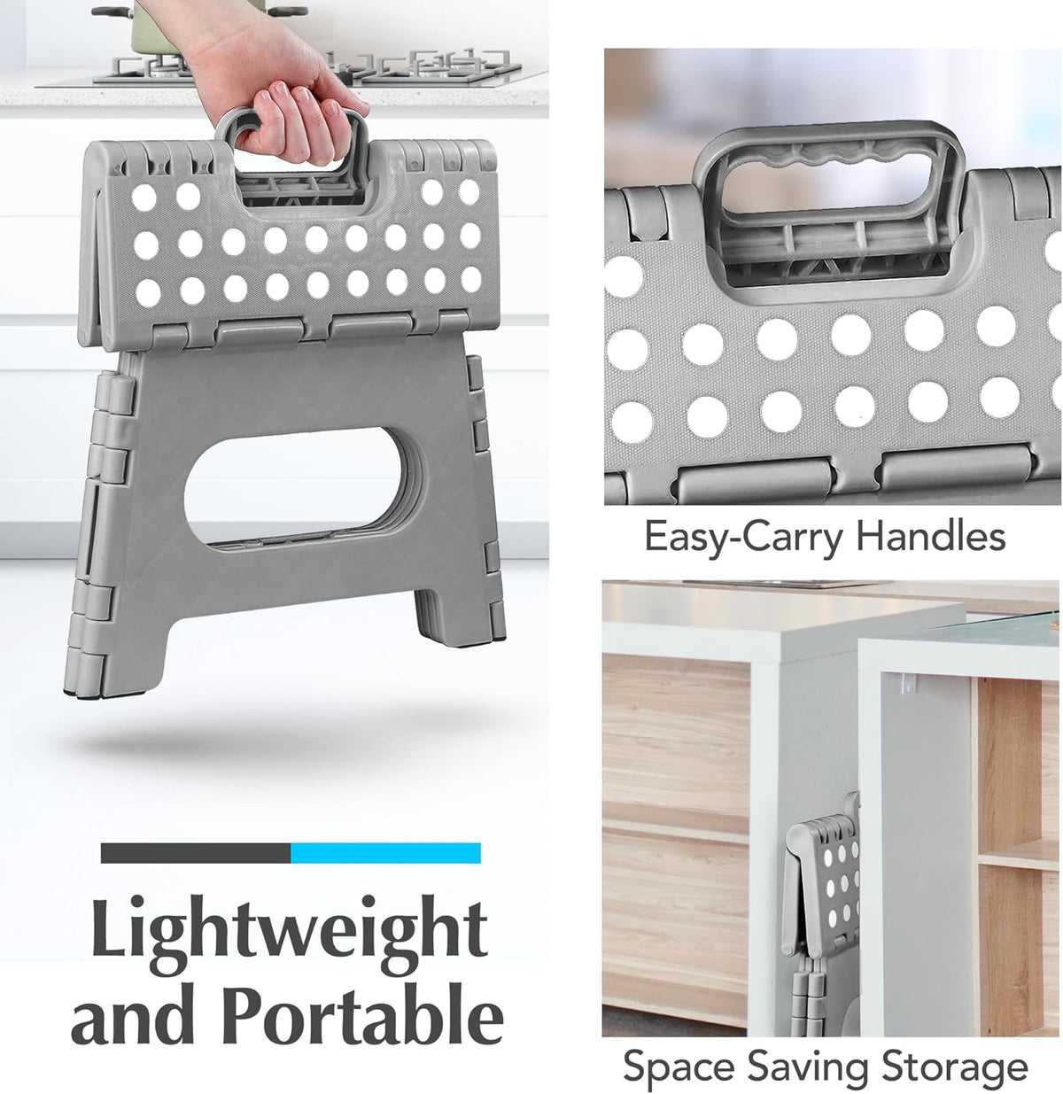Handy Laundry Folding Lightweight Step Stool - Sturdy Enough to Support Adults - Opens Easy with One Flip - Great for Kitchen, Bathroom or Bedroom (Gray - 8 Inch)