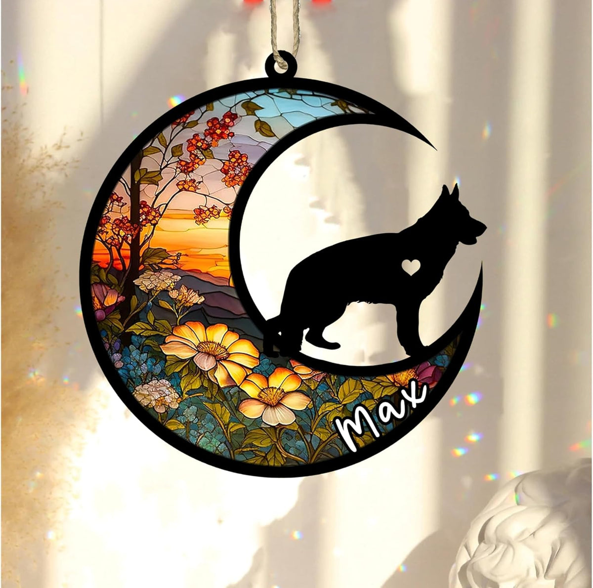 Personalized Dog Memorial, Custom Name German Shepherd Dog Christmas Ornament with Name, Custom Breeds, Pet Loss Light Catcher, Gifts for Lovers Loss of Pet Sympathy on Mothers Day Christmas