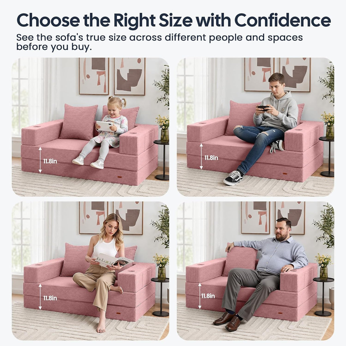 COMAX Futon Sofa Bed, Convertible Sofa Bed, Folding Couches | Low-Profile Small Couch for Living Room, 11.8" H Low Seat 59" Foldable Floor Sofa Lounge Space‑Saving