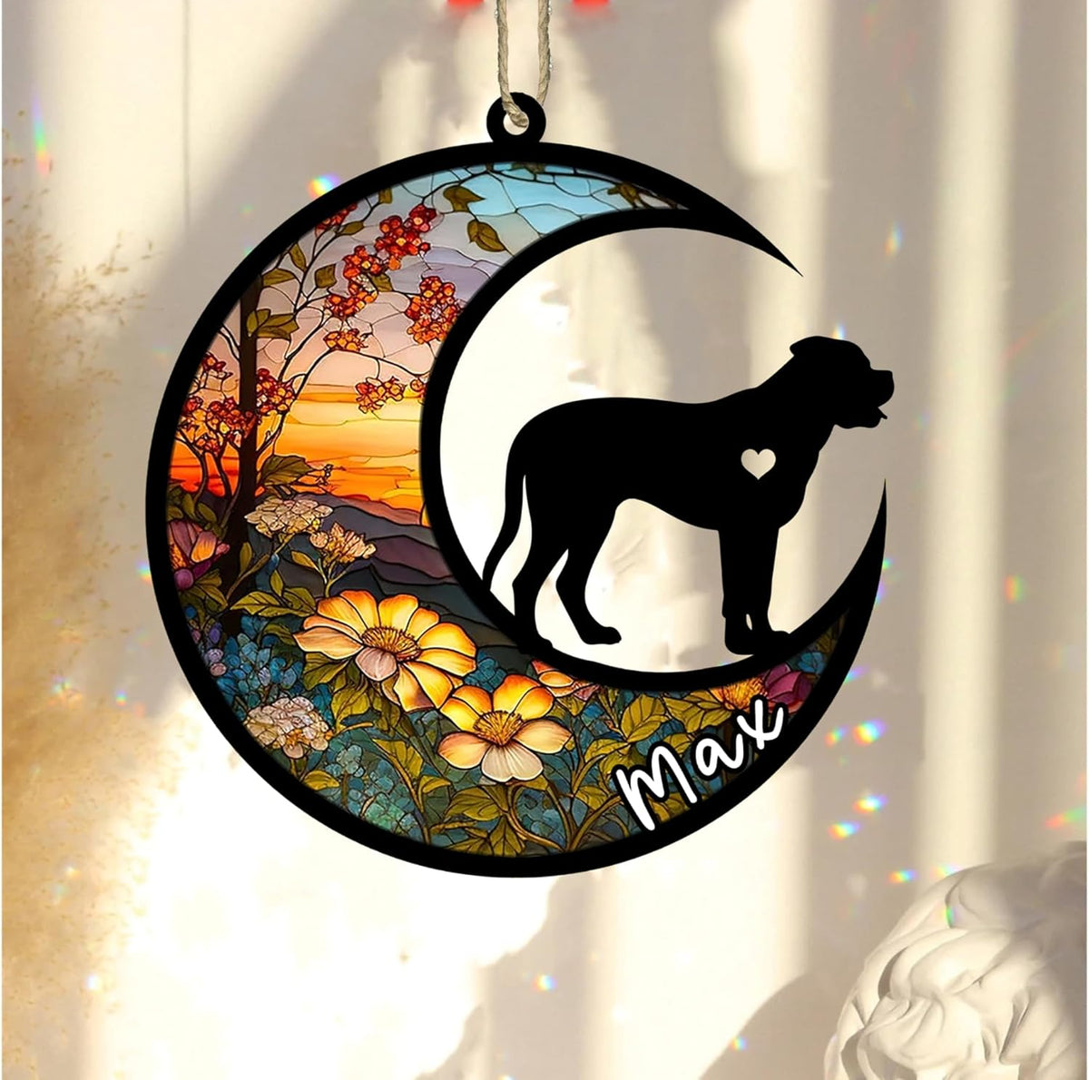 Personalized Dog Memorial, Custom Name Bullmastiff Dog Christmas Ornament with Name, Custom Breeds, Pet Loss Light Catcher, Gifts for Lovers Loss of Pet Sympathy on Mothers Day Christmas