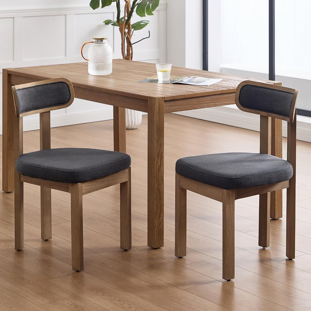 Linen Dining Chairs Set of 2, Mid Century Modern Upholstered Dining Room Chairs with Curved Back, Armless Kitchen Chairs for Living Room/Restaurant/Balcony/Bedroom/Home Desk/Task, Grey