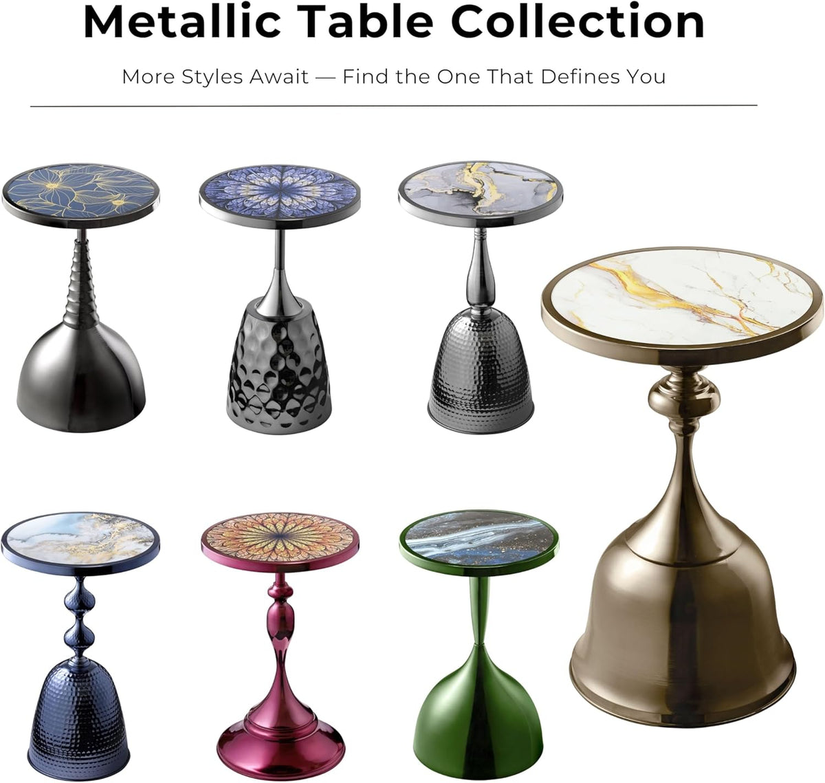Homes: Inside + Out Halric Modern 24" Tall Round End Table with Decorated Tabletop and Iron Metal Base, Accent Furniture, Elegant Pedestal Stand for Living Room, Home Office, Antique Brass